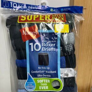 Hanes Boys 10 Tagless Boxer Briefs Sz M (10-12) NEW - Camo/Blue/Black/Grey